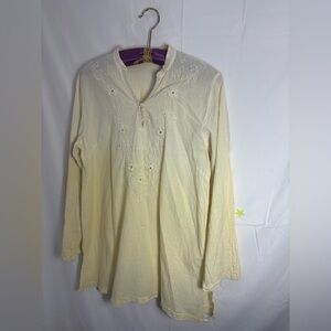 Cream Embroidered Beaded Sequin Boho Fairy Gypsy Tunic Blouse Women’s Size L